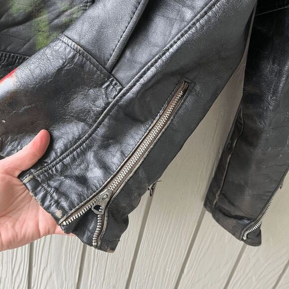 Vintage 50s Women's Black Leather Moto Jacket, S, SCHOTT Distressed - Picture 6 of 11